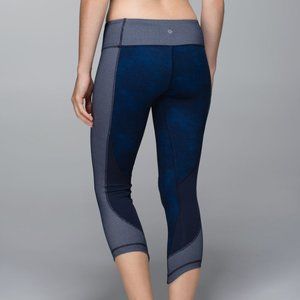 LULULEMON 4 Wunder Under Crop Sashiko Inkwell Faux-Denim Leggings Luon